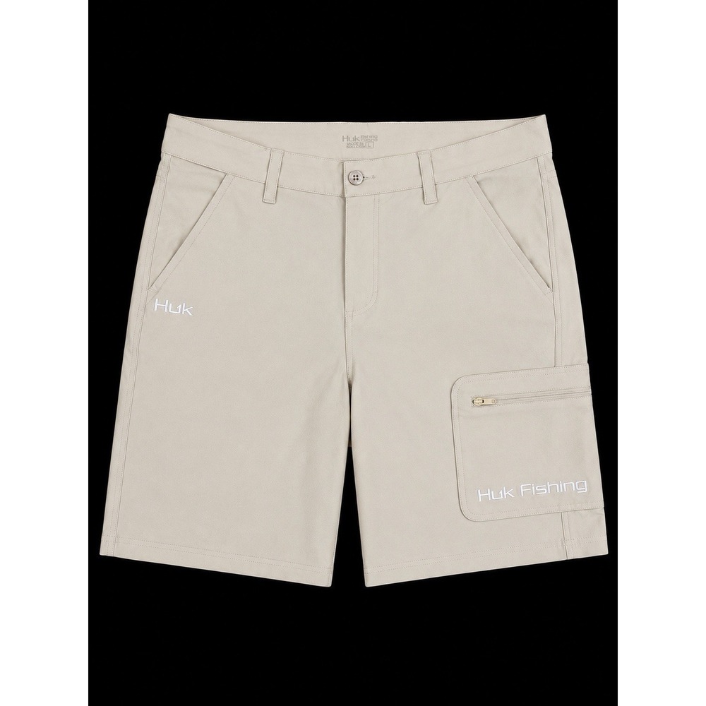 HUK Beige Fishing Shorts Mens L Outdoor Performance Cargo Hybrid Shorts Stretch